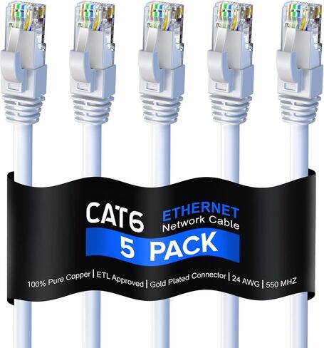 Maximm Cat 6 Ethernet Cable 1.5 Ft, 100% Pure Copper, Cat6 Cable (5 Pack) LAN Cable, Internet Cable, Patch Cable and Network Cable - UTP (Multicolor) 1.5 Feet in Saudi Arabia