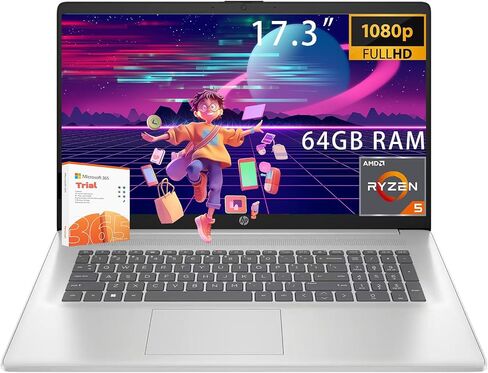 HP 17.3" Laptop, Intel i5-1135G7 Processor, 64GB RAM, 1TB SSD, IPS Full HD Display, HDMI, USB-Type C, Intel Iris Xe Graphics, Windows 11 Home, Silver in Kuwait