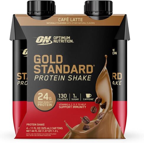 Optimum Nutrition Gold Standard Protein Shake, 24g Protein, Ready to Drink Protein Shake, Gluten Free, Vitamin C for Immune Support, Chocolate, 11 Fl Oz, Pack of 4 (Packaging May Vary) in Kuwait