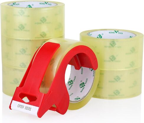 BOMEI PACK White Packing Tape with Dispenser, 2.4 Mil 1.88 Inch x 60 Yards, 6 Refills Rolls White Tape for Box Moving, Shipping and Packaging in Saudi Arabia