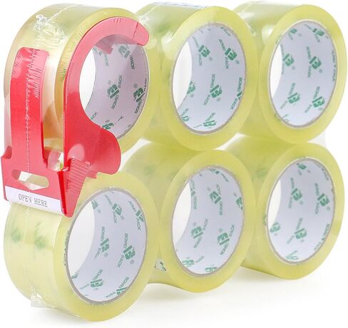 BOMEI PACK White Packing Tape with Dispenser, 2.4 Mil 1.88 Inch x 60 Yards, 6 Refills Rolls White Tape for Box Moving, Shipping and Packaging in Saudi Arabia