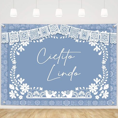 MEHOFOND 7x5ft Cielito Lindo Baby Shower Backdrop Dusty Blue Cielito Lindo Baby Shower Photography Background Mexican Talavera Wedding Party Decorations Banner Photo Supplie in Saudi Arabia