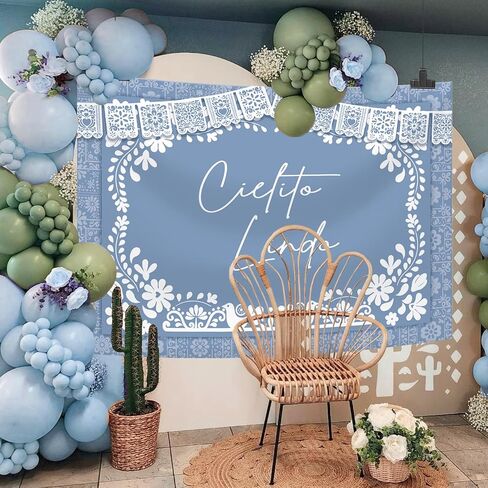MEHOFOND 7x5ft Cielito Lindo Baby Shower Backdrop Dusty Blue Cielito Lindo Baby Shower Photography Background Mexican Talavera Wedding Party Decorations Banner Photo Supplie in Saudi Arabia