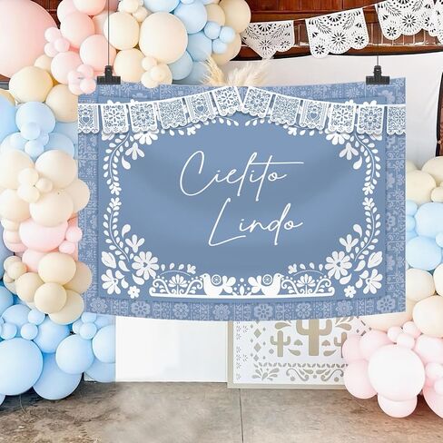 MEHOFOND 7x5ft Cielito Lindo Baby Shower Backdrop Dusty Blue Cielito Lindo Baby Shower Photography Background Mexican Talavera Wedding Party Decorations Banner Photo Supplie in Saudi Arabia