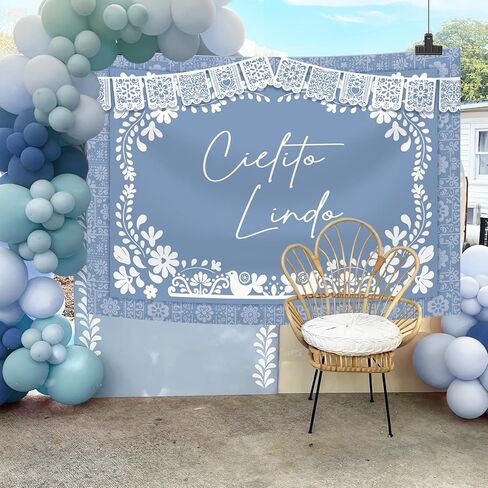 MEHOFOND 7x5ft Cielito Lindo Baby Shower Backdrop Dusty Blue Cielito Lindo Baby Shower Photography Background Mexican Talavera Wedding Party Decorations Banner Photo Supplie in Saudi Arabia