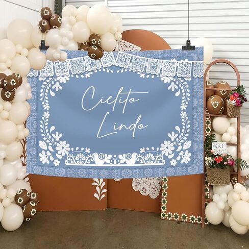 MEHOFOND 7x5ft Cielito Lindo Baby Shower Backdrop Dusty Blue Cielito Lindo Baby Shower Photography Background Mexican Talavera Wedding Party Decorations Banner Photo Supplie in Saudi Arabia