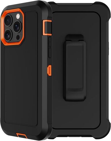 RubCase for iPhone 15 Pro Case 6.1" with Belt Clip Holster, 2X Screen Protector, Heavy Duty Military Grade Full Body Shockproof Drop Proof Rugged Protective Cover for iPhone 15 Pro (Black) in Saudi Arabia