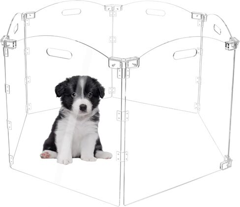 Acrylic Dog Gate for The House 6 Panel 120" W x 24" H Foldable Dog Playpen Indoor with Handles, Free-Standing Pet Gates Clear Dog Pen for Dogs Puppy Cat Rabbit Accessories with Door in Saudi Arabia