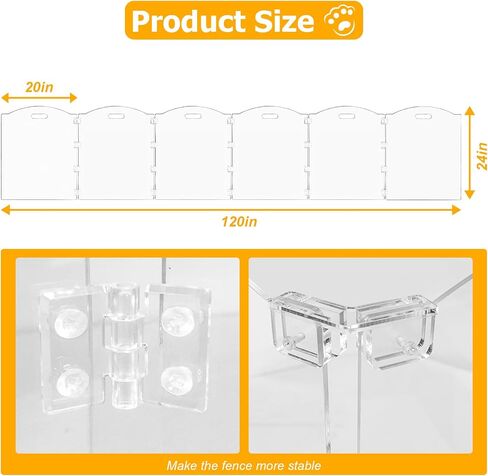 Acrylic Dog Gate for The House 6 Panel 120" W x 24" H Foldable Dog Playpen Indoor with Handles, Free-Standing Pet Gates Clear Dog Pen for Dogs Puppy Cat Rabbit Accessories with Door in Saudi Arabia