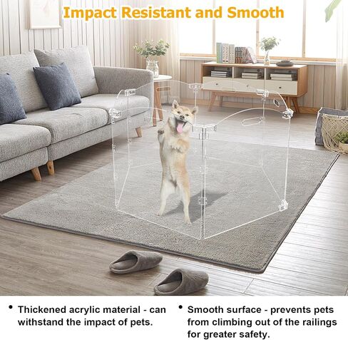 Acrylic Dog Gate for The House 6 Panel 120" W x 24" H Foldable Dog Playpen Indoor with Handles, Free-Standing Pet Gates Clear Dog Pen for Dogs Puppy Cat Rabbit Accessories with Door in Saudi Arabia