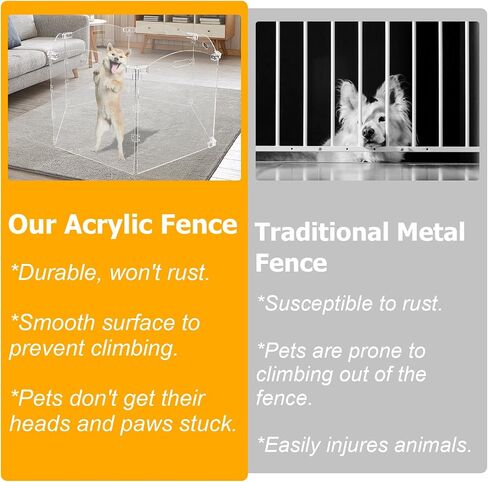 Acrylic Dog Gate for The House 6 Panel 120" W x 24" H Foldable Dog Playpen Indoor with Handles, Free-Standing Pet Gates Clear Dog Pen for Dogs Puppy Cat Rabbit Accessories with Door in Saudi Arabia