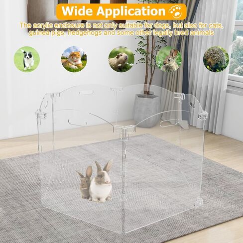 Acrylic Dog Gate for The House 6 Panel 120" W x 24" H Foldable Dog Playpen Indoor with Handles, Free-Standing Pet Gates Clear Dog Pen for Dogs Puppy Cat Rabbit Accessories with Door in Saudi Arabia
