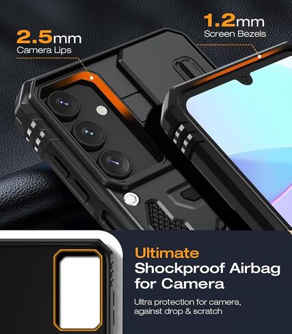WRJ Case for Samsung Galaxy A16 5G with Slide Camera Cover and Screen Protector, Military Grade Protection [Rotated Ring Kickstand] Heavy Duty Shockproof Protective Case-Black in Saudi Arabia