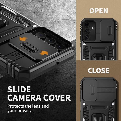 WRJ Case for Samsung Galaxy A16 5G with Slide Camera Cover and Screen Protector, Military Grade Protection [Rotated Ring Kickstand] Heavy Duty Shockproof Protective Case-Black in Saudi Arabia