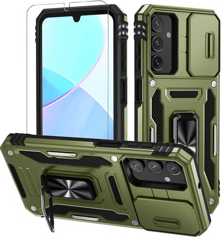 WRJ Case for Samsung Galaxy A16 5G with Slide Camera Cover and Screen Protector, Military Grade Protection [Rotated Ring Kickstand] Heavy Duty Shockproof Protective Case-Black in Saudi Arabia