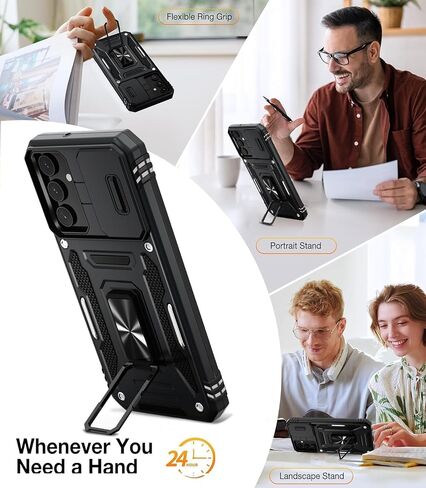 WRJ Case for Samsung Galaxy A16 5G with Slide Camera Cover and Screen Protector, Military Grade Protection [Rotated Ring Kickstand] Heavy Duty Shockproof Protective Case-Black in Saudi Arabia