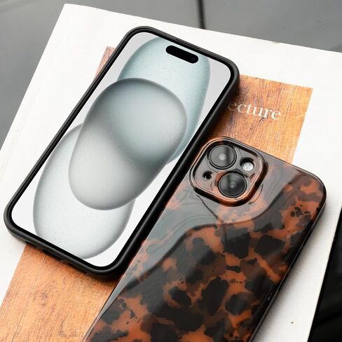 حالة الهاتف لـ iPhone 15 ، أزياء Tortoiseshell TPU Slim Lightweight Wover for Women ، Srop Protection Srockproof Protction حامل (لـ iPhone 15) براون in Kuwait