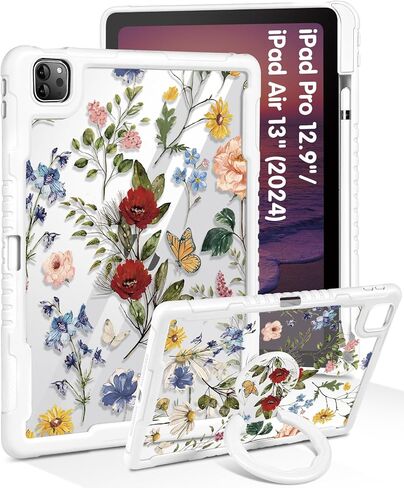 for iPad Pro 12.9 Case for iPad Air 13 Inch M3 2025 & M2 2024 Case - Women Cute Girls with Stand & Pencil Holder Cover Girly Flower Protective for Apple 12.9 inch for iPad Pro Air 13 2024/2025 in Saudi Arabia