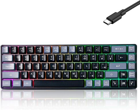 Wired Portable 60% Mechanical Feeling Gaming Keyboard,RGB LED Backlit Compact 68 Keys Mini Wired Office Keyboard for Windows Laptop PC Mac Gamer, Typist, Travel on Business Trip Black–Grey in Saudi Arabia