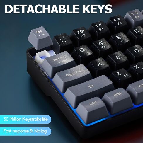 Wired Portable 60% Mechanical Feeling Gaming Keyboard,RGB LED Backlit Compact 68 Keys Mini Wired Office Keyboard for Windows Laptop PC Mac Gamer, Typist, Travel on Business Trip Black–Grey in Saudi Arabia