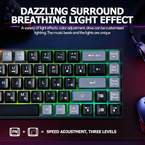 Wired Portable 60% Mechanical Feeling Gaming Keyboard,RGB LED Backlit Compact 68 Keys Mini Wired Office Keyboard for Windows Laptop PC Mac Gamer, Typist, Travel on Business Trip Black–Grey in Saudi Arabia