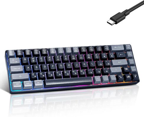 Wired Portable 60% Mechanical Feeling Gaming Keyboard,RGB LED Backlit Compact 68 Keys Mini Wired Office Keyboard for Windows Laptop PC Mac Gamer, Typist, Travel on Business Trip Black–Grey in Saudi Arabia