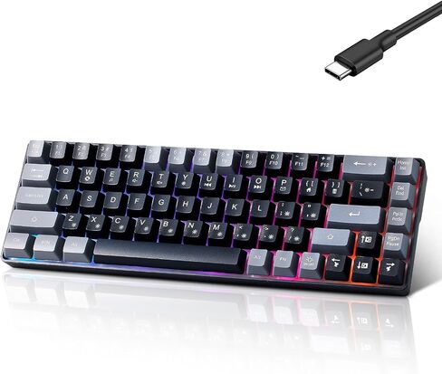 Wired Portable 60% Mechanical Feeling Gaming Keyboard,RGB LED Backlit Compact 68 Keys Mini Wired Office Keyboard for Windows Laptop PC Mac Gamer, Typist, Travel on Business Trip Black–Grey in Saudi Arabia