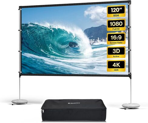 120-Inch Projector Screen with Stand, Portable 16:9 4K HD Wrinkle-Free Movie Screen, Lightweight Indoor Outdoor Projection Screen with Carry Bag for Backyard Movie Night in Saudi Arabia