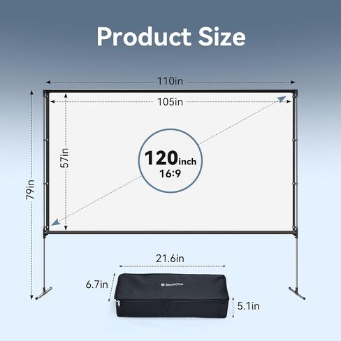 120-Inch Projector Screen with Stand, Portable 16:9 4K HD Wrinkle-Free Movie Screen, Lightweight Indoor Outdoor Projection Screen with Carry Bag for Backyard Movie Night in Saudi Arabia