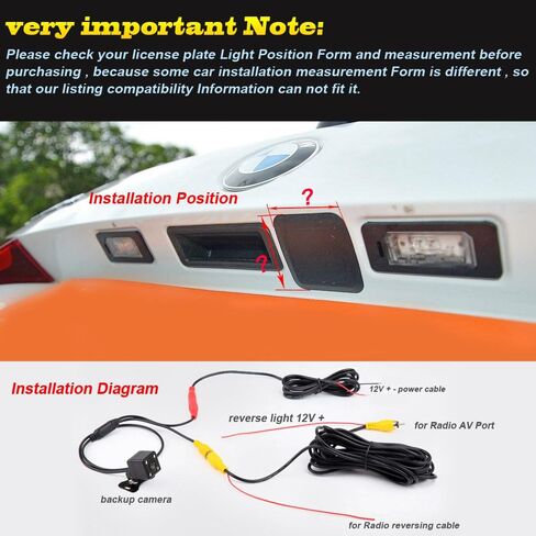 Vehicle Backup Camera, Waterproof Rear View Monitor License Plate Reverse Parking Assistance for BMW X1 X3 X5 X6 E70 E71 E72 E84 E53 E39 E46 E60 E90 E88 E91 in Saudi Arabia