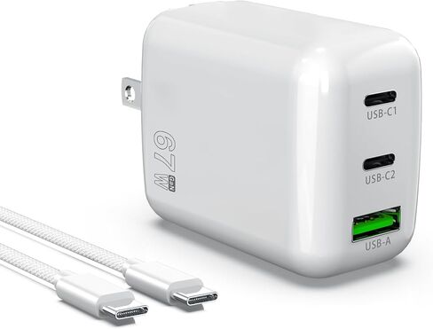 67W USB C Wall Charger, 3-Port GaN Fast Charger Block,Replacement for MacBook Pro/Air, iPad, iPhone 15/14/Pro, Galaxy, Pixel, Apple Watch and More in Kuwait