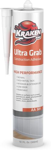 Kraken Bond White Heavy Duty Construction Adhesive - (2x10.1 fl. oz) Fast Cure Tile Adhesive for Professional & DIY Projects, Quick Grab for Wall Panels, Tile, Marble, Granite - 2 Pack in Saudi Arabia