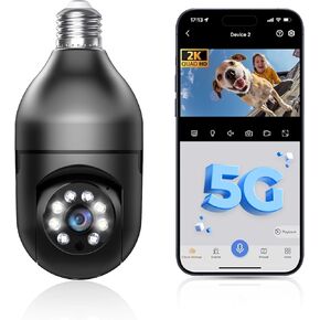 Light Bulb Security Camera 5G WiFi 2K Light Socket Security Camera Outdoor EseeCloud App, 360 Screw in Sight Bulb Motion Detection Siren Alarm 2-Way Talk Color Night Vision
