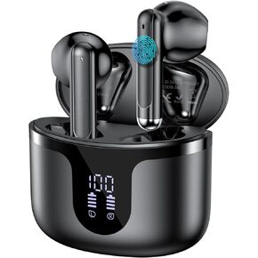 Wireless Earbuds Bluetooth 5.3 Headphones 2025 New 40Hrs Playtime Bluetooth Earbuds Hi-Fi Stereo 4 ENC Mics, Wireless Headphones IPX7 Waterproof Ear Buds LED Display USB-C, Glossy Black
