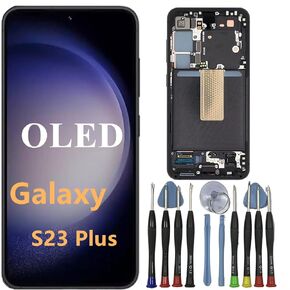 OLED Galaxy S23 Plus Screen Replacement for Samsung S23PLUS 5G Display Touch Screen Digitizer Assembly SM-S916U SM-S916U1 SM-S916B LCD Support Fingerprint (with Purple Frame+Tools)