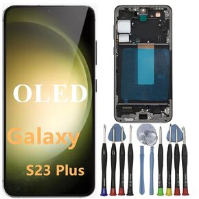 OLED GALAXY S23 بالإضافة إلى استبدال الشاشة لـ Samsung S23PLUS 5G DISPACT TOUCH SCREEN DIGITIZER ANDRECLESS SM-S916U SM-S916U1 SM-S916B LCD Pudprint (مع إطار أرجواني+أدوات) in Kuwait