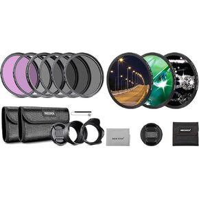 NEEWER 58mm ND Lens Filter Kit (UV, CPL, FLD, ND2, ND4, ND8, Lens Hood, Lens Cap) and 3PCS Star Filters (4, 6, 8 Points) Compatible with Canon Nikon Sony Panasonic DSLR Cameras