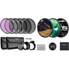 NEEWER 52mm ND Lens Filter Kit (UV, CPL, FLD, ND2, ND4, ND8, Lens Hood, Lens Cap) and 3PCS Star Filters (4, 6, 8 Points) Compatible with Canon Nikon Sony Panasonic DSLR Cameras