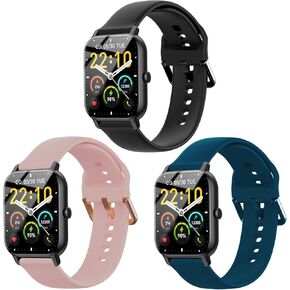3 Pack Bands Compatible with IDW13/IDW16/IDW19/IDW21/IDW25/IDW26 Smart Watch Band,22mm Soft Silicone Bands for Fitpolo/gloryfit/aeac/ENOMIR/Veryfit/Faweio IDW19 Smartwatch