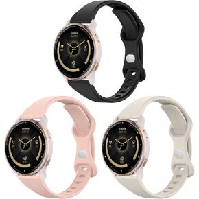 3 حزمة نطاقات سليكون رفيعة سيليكون متوافقة مع Garmin Vivoactive 4S/Venu 2S/Venu 3S/Vivomove 3S/Forerunner 255s/265s ، حزام بديل ناعم رفيع 18 ملم للنساء للنساء الرجال