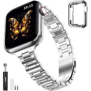 متوافق مع شريط Apple Watch للنساء ، أشرطة IWatch المعدنية من الفولاذ المقاوم للصدأ مع علبة Apple Watch Series 9/8/7/6/5/4/2/1/SE حزام فاخر