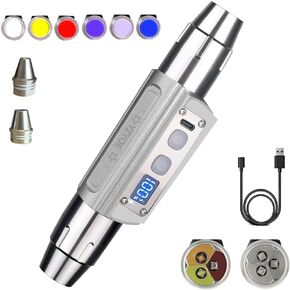 Six in One Jade Recognition Strong Light Flashlight, LED Outdoor Mineral Gemstone Crystal Beeswax Detection Light, White Yellow Red Blue Light 395nm and 365nm UV Multi Source Flashlight.