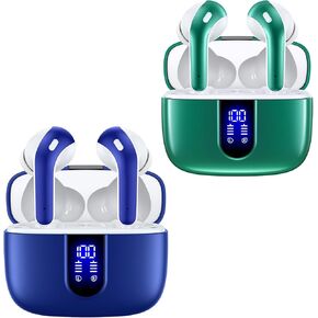تاجري 2 مجموعات X08 Ocean Blue and Forest Green Bluetooth سماعات الأذن لاسلكية حقيقية