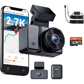[ Bundle 3 Items: Vantrue E2 2.7K Dash Cam + Vantrue 512GB SD Card + Hardwire Kit ] 2.7K + 2.7K Dash Cam Front and Rear, Buffered Parking Mode, Night Vision, GPS, Voice Control