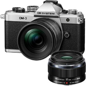 OM SYSTEM OM-3 Mirrorless Micro Four Thirds System Camera with M.Zuiko Digital 12-45mm F4 Lens Kit Bundle with M.Zuiko Digital 17mm F1.8 II Weather-Sealed Micro Four Thirds Lens (2 Items)
