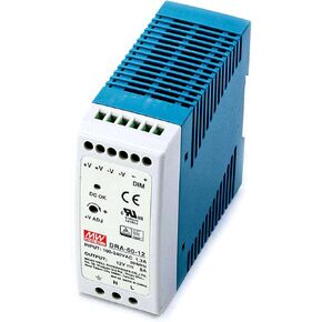 DRA-60-12 DIN Rail Power Supply, 12V/5A, 60W, Slim Single Output, Adjustable Current, UL/TUV/CE, Industrial Grade