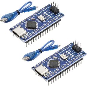 2Pcs Nano V3.0 Board ATmega328P/CH340G Chip Microcontroller Kit Compatible with Arduino IDE/PWM/SPI 5V 16M(USB C Port with 2Pcs USB Cable)