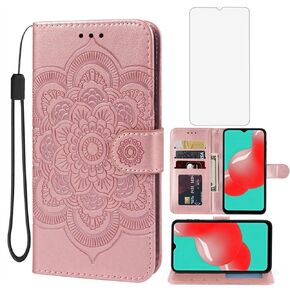 Case for Galaxy A32 5G Case, Galaxy M32 5G SM-A326 Wallet Case with Tempered Glass Screen Protector, Leather Flip Credit Card Holder Stand Phone Cover Case for Samsung Galaxy A32 5G Rose Gold