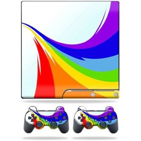 Mayyskins Skin متوافق مع Sony PlayStation 3 PS3 Slim Skins + 2 وحدة تحكم جلود ملصق Rainbow Flood