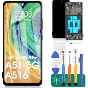 استبدال الشاشة الأصلي لـ Samsung Galaxy A51 5G A516A A516B A516F LCD Display Dispizer مع مجموعة إطار (أسود)